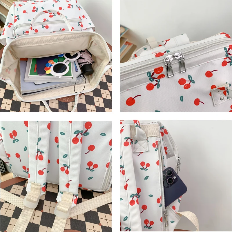 Cherry Printing Woman Backpack 2023 New Cute Schoolbag Student Book School Bag For Teenage Girls Boys High Quality Rucksack 4