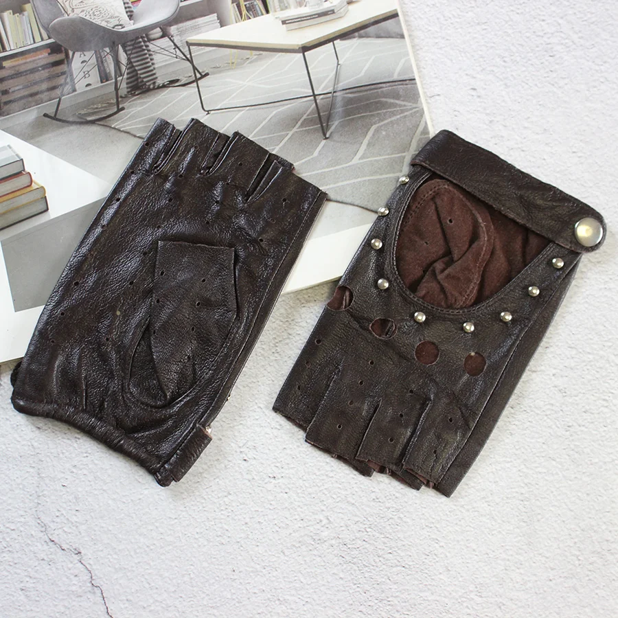 Women's Leather Half Finger Gloves Thin Single Layer Breathable for Spring Summer Outdoor Riding And Driving