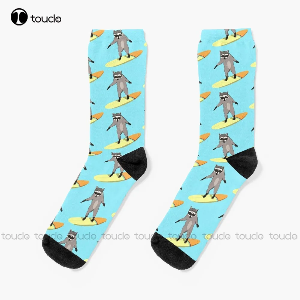 

Surfing Raccoon Socks Bulk Socks 360° Digital Print Unisex Adult Teen Youth Socks Personalized Custom Gift Hd High Quality