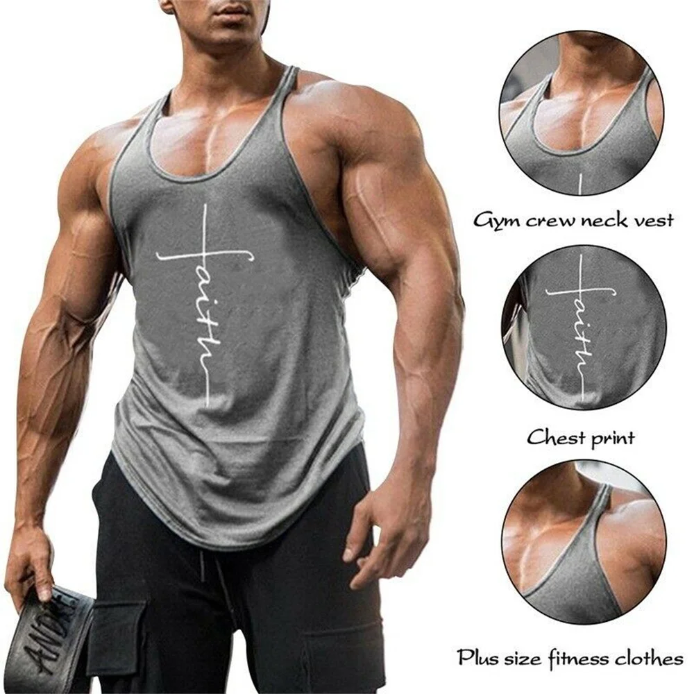 

Gym Vest Men's Racerback Tank Bodybuilding Muscle Top Plain Fitness Sports Top Minimalist Trendy Round Neck Casual Loose Vest