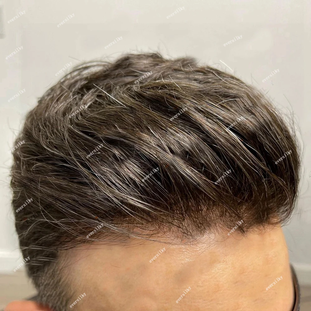 Natural Hairline light Dark Brown Super Durable Microskin Thin Skin Pu Men Toupee 1b40 1B80 Grey 100% Human Hair Wigs Prosthesis 5