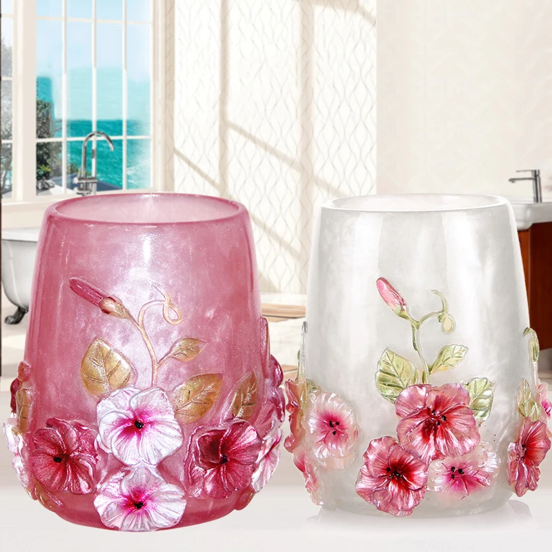 Badezimmer Becher Aus Kunstharz Mit Blumen Relief Design_voghion.com