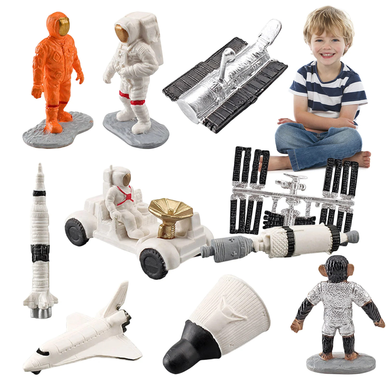 

Miniature Astronaut Model Set 10pcs Spaceman Models Astronaut Satellite Rocket Telescope Space Model Set Outer Space Toys Kids