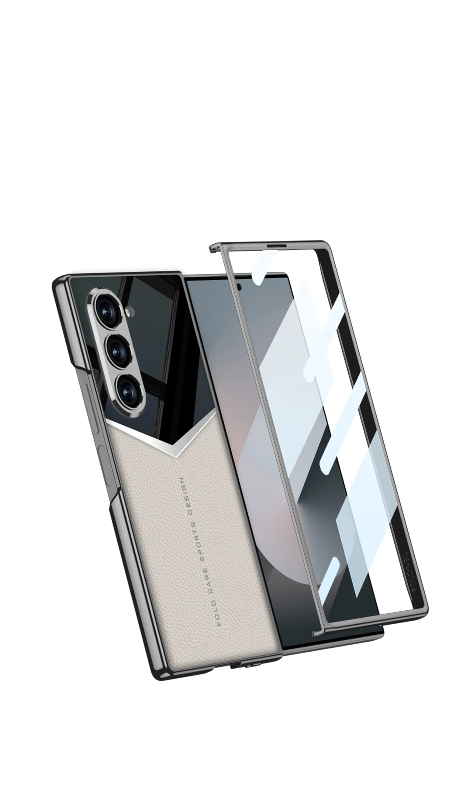 Luxury Plating Leather Case For Samsung Galaxy Z Fold 6 Outer Screen Glass Plast