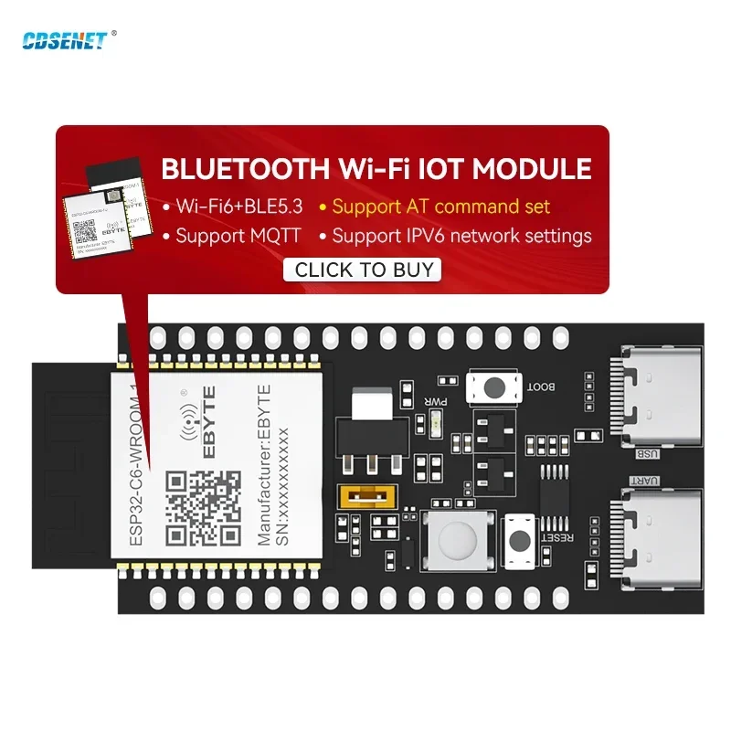 ESP32-C6 와이파이 블루투스 테스트 보드, CDSENET ESP32-C6-WROOM-1-TB, BLE5.3, WIFI6, MQTT, IPV6, 8 플래시 AT 명령, 2.4G