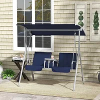 2 Person Porch Swing with Stand, Outdoor Swing with Canopy, Pivot Storage Table, 2 Cup Holders, Cushions for Patio, Backyard 1