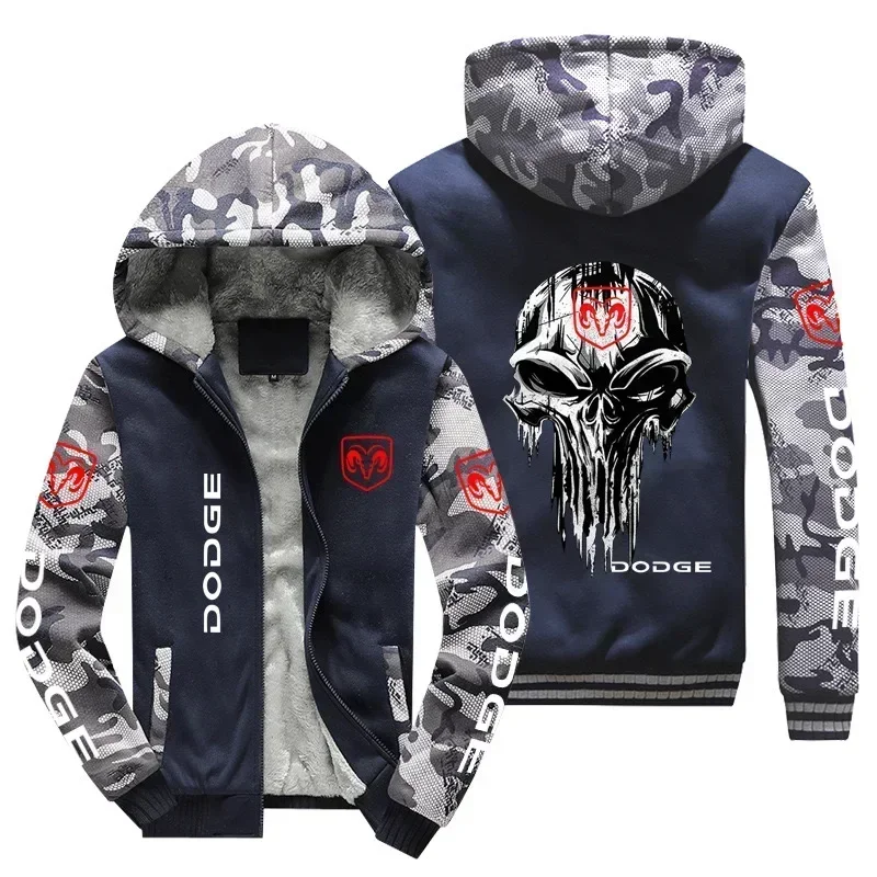 New Winter Men Fashion High Quality Dodge Logo Long Sleeve Jacket Casual Hoodies Zipper Wool Liner Fleece Sweatshirt Coat 6