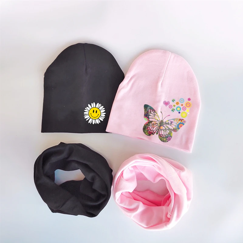 fashion butterfly floral Baby Hats scarf set for Girls Kids Hat Baby Boy Hat Cotton Children Scarf Collar Infant kids scarf 1