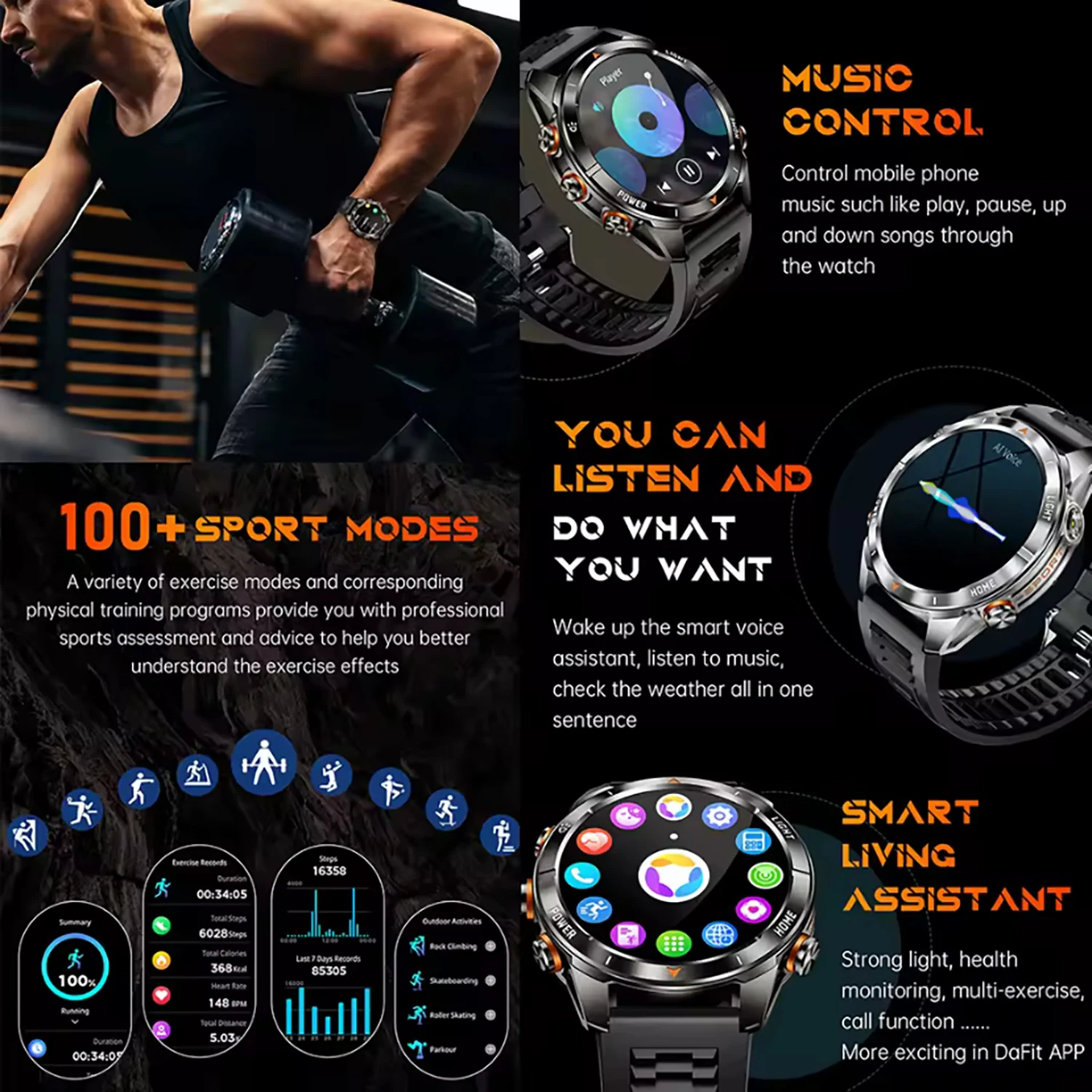 New Outdoor military Smart Watch IP69K 3ATM SWIM Waterproof Men 1.46" AMOLED BT Call 515mAh LED Flashlight Sports Smart Bracelet