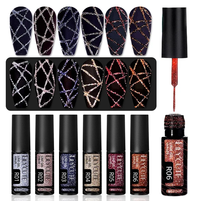 

LILYCUTE 5ml Reflective Glitter Line Gel Nail Polish 14 Colors For UV/LED Paint Nails Drawing Polish DIY Painting Varnishes