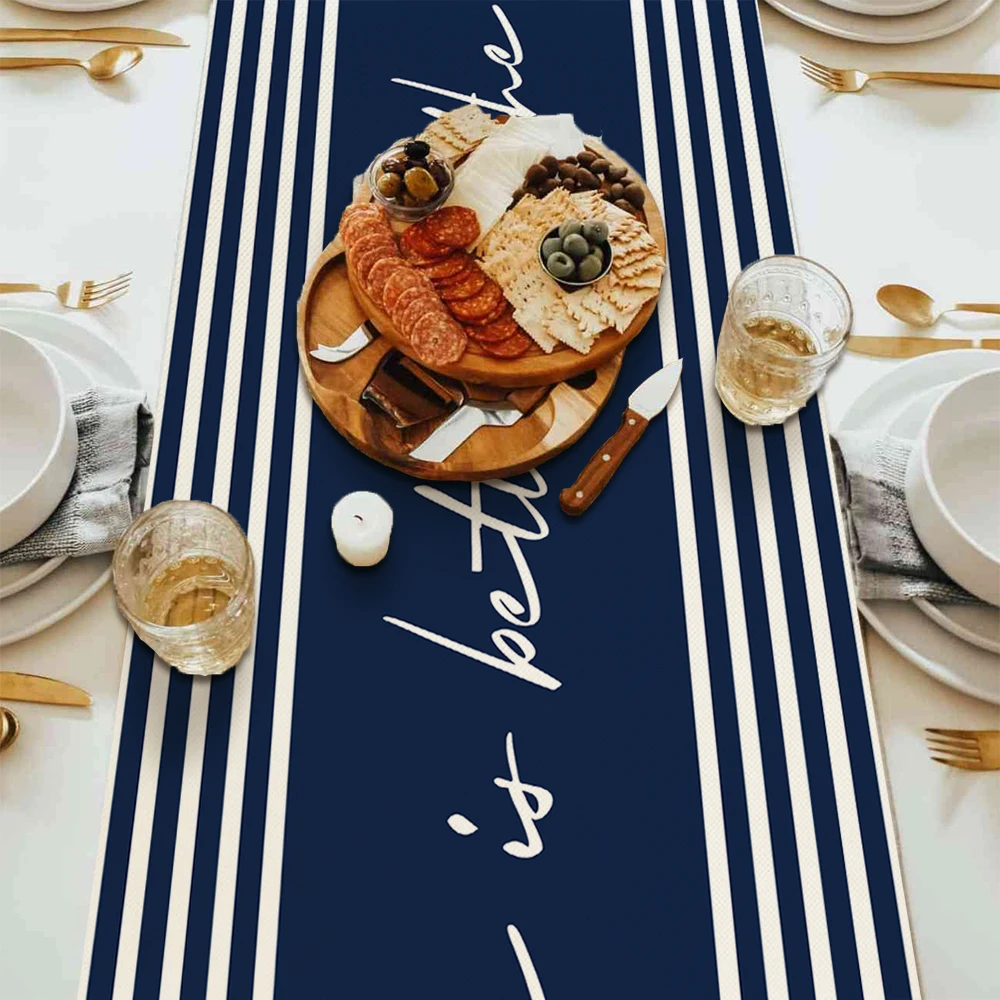 1pc Nautical Theme Table Runner Ocean Adventure Boat Anchor Compass Pattern Design Decorative Table Runner Kitchen Table Decor 3