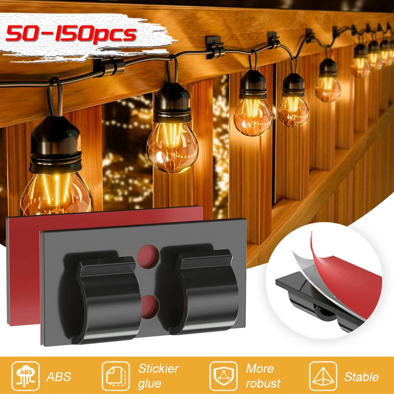 

50-200PCS Xmas String Light Clips With Strongly Adhesive Strip For Outdoor Hanging Christmas String Lights Wall Wire Lamp Holder
