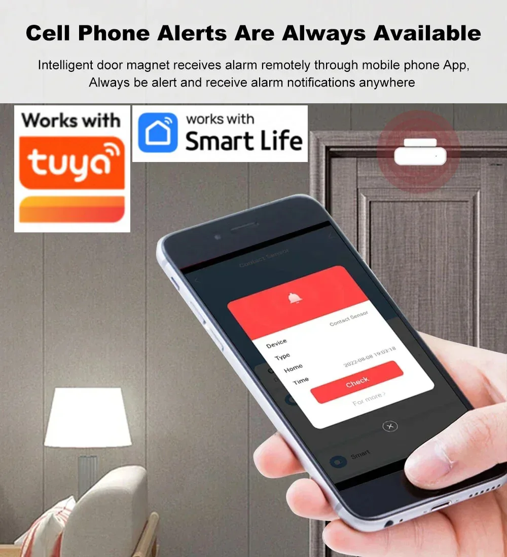 Tuya Zigbee 3.0 WiFi Smart Door Window Sensor Wireless Open Close Detector Home Security Alarm Voice Control Alexa Google Home