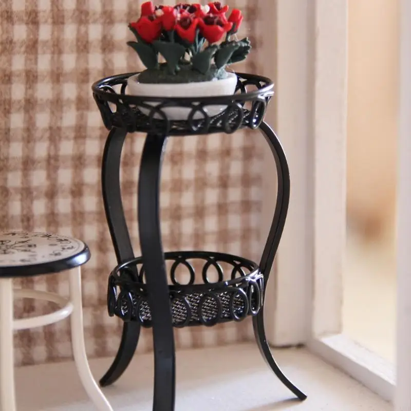 2-lagiger runder Blumenständer aus Eisen für Puppenhäuser, Miniaturzubehör mit mehr Ausstellungsfläche und elegantem Design A2UB – Detail 7