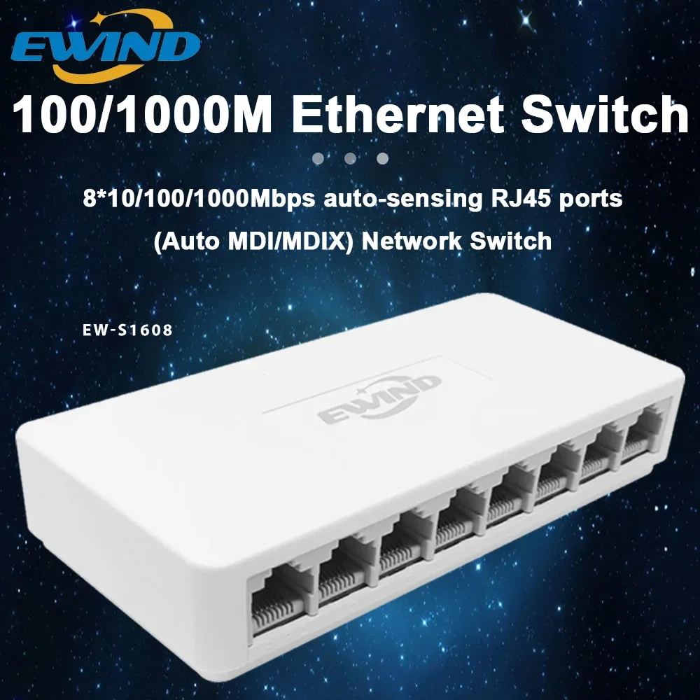 EWIND 10/100/1000Mbps Ethernet Switch 5/8 Ports Desktop Gigabit Network Switch Adapter Fast RJ45 Ethernet Auto MDI/MDIX network switch ethernet network