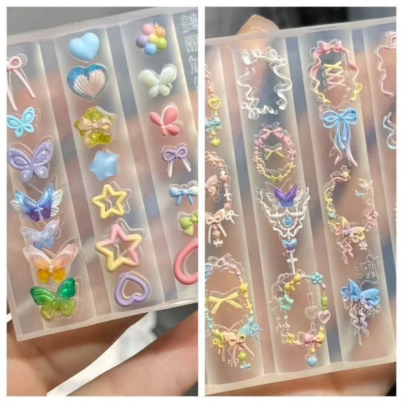 섬세한 겨울 눈꽃 체인, 별 모양 플러시 리본, 3D 네일 장식, 투명 실리콘 몰드