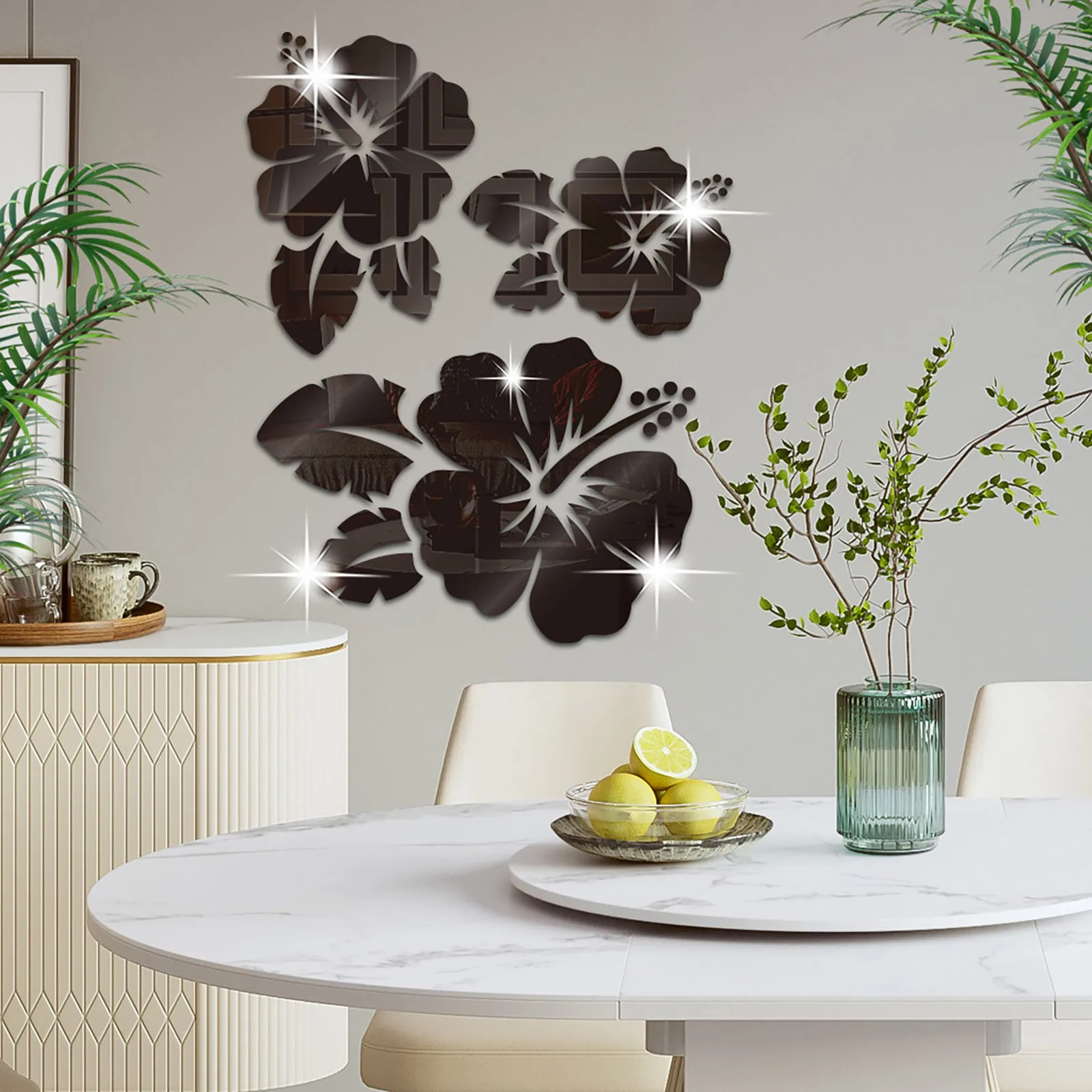 Rose Flower Leaves Mirror Stickers 3D Self Adhesive Flowers DIY Mirror Wall Sticker Home Decoration For Living Room Background