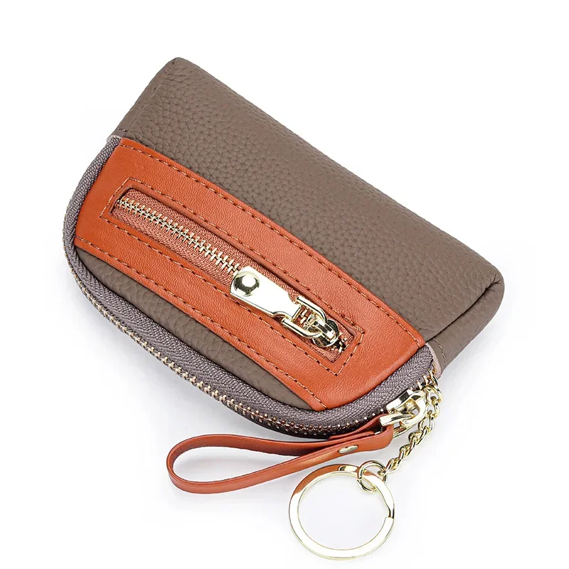 Coin Purse for Women Leather Small Wallet Keychain Change Purse Zipper Simple Short Contrast Color Coin Pouch Money Bag Wallets