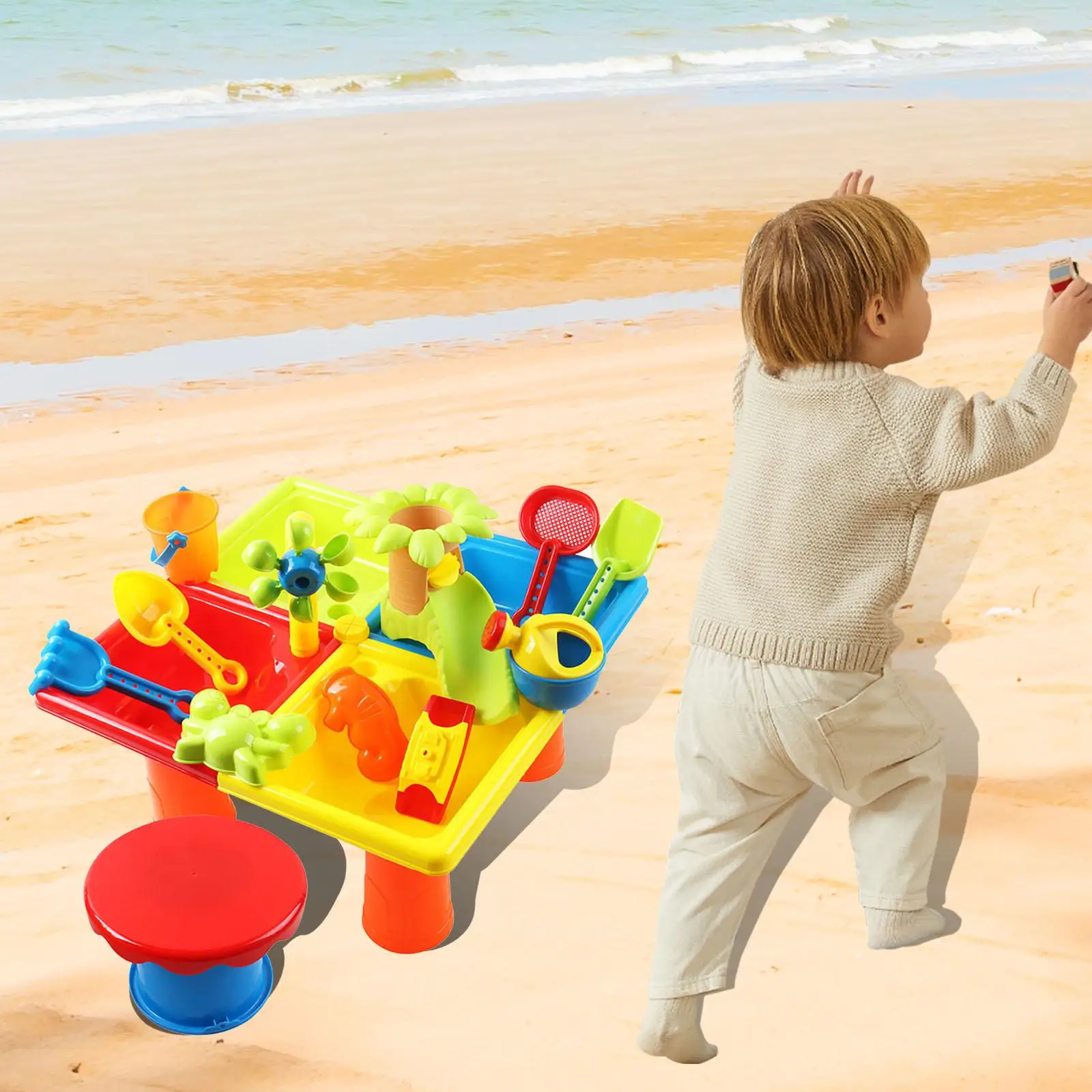 

25 Pieces Kids Sand and Water Table Children Multifunctional Sensory Activity Tables for Summer Beach Outside Backyard Activity