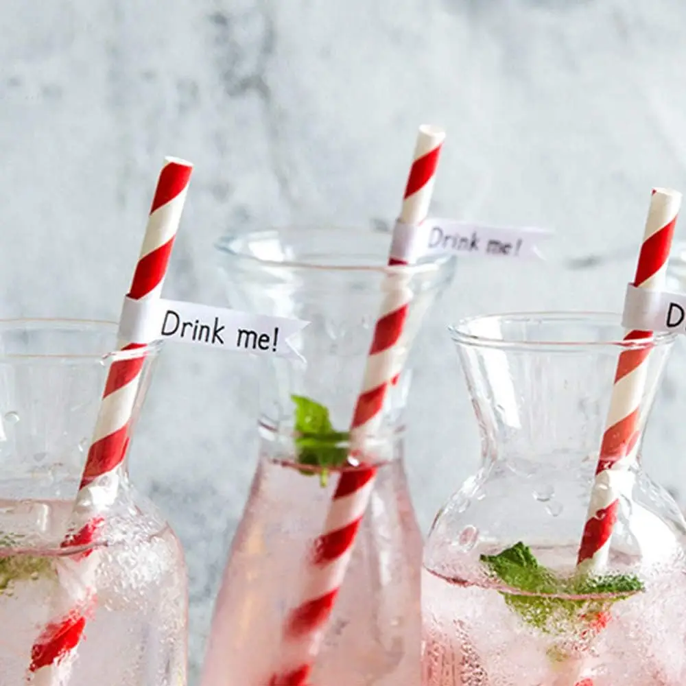 Paper Straws 100pcs Biodegradable Red Striped Drinking Straws Valentine's Day Party Cake Pop Sticks