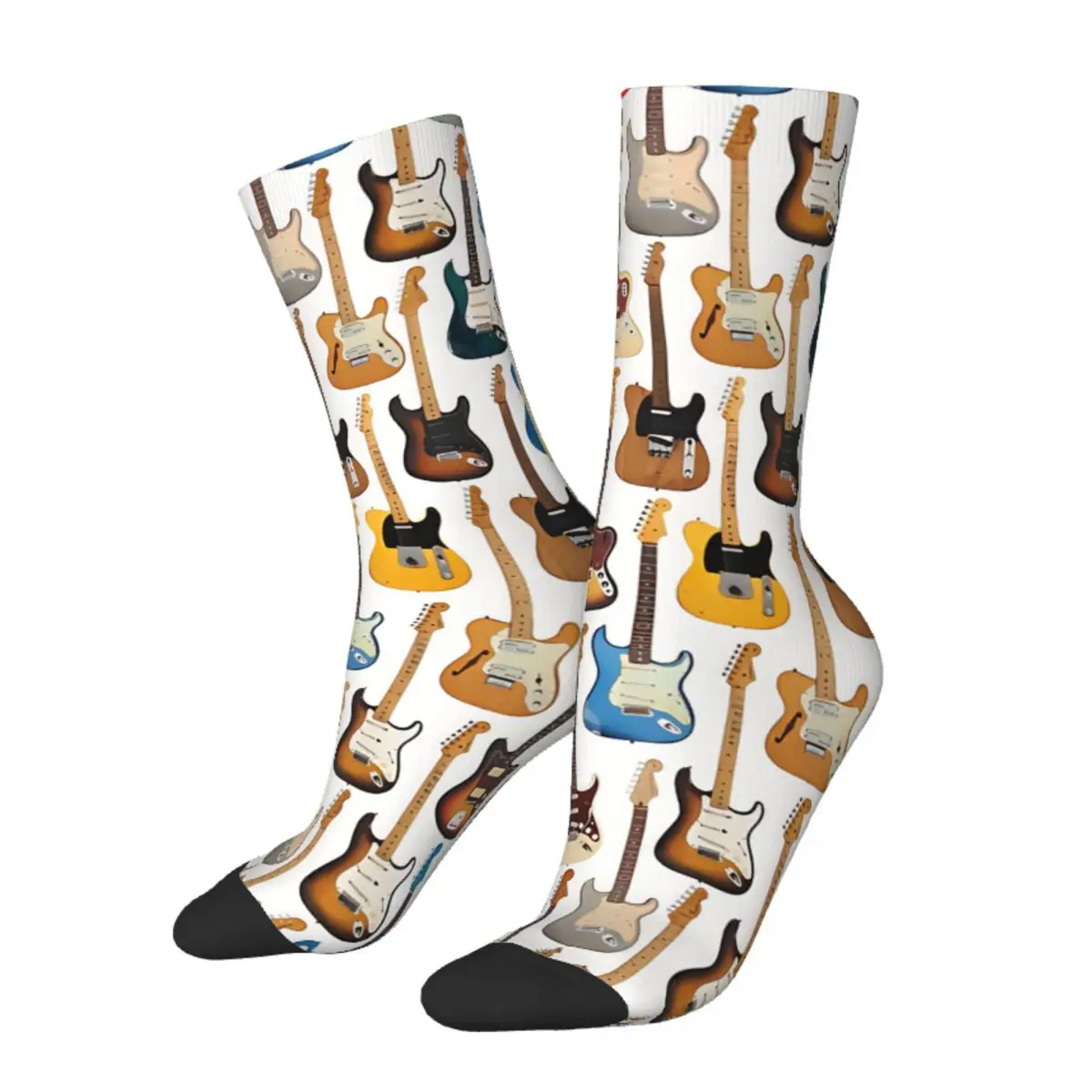 

Funny Men's Socks Vintage Fender Guitar Collection Vintage Harajuku Street Style Seamless Pattern Crew Crazy Sock Gift Printed