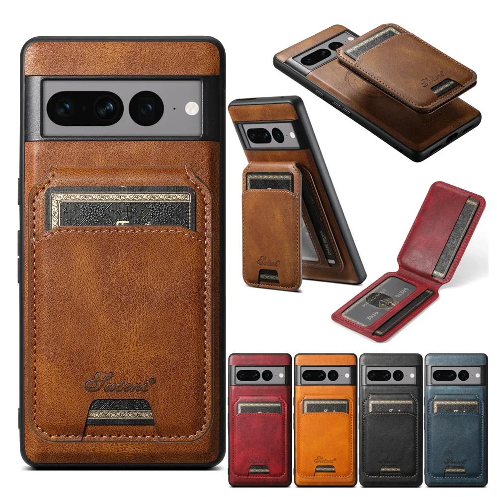 Dual Function Leather Wallet Case with MagSafe - Magnetic Phone Cover & Card Holder