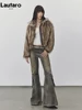 Lautaro Autumn Winter Short Warm Thick Hairy Shaggy Patchwork Faux Raccoon Dog Fur Coat Women Zipper Luxury Fluffy Jacket 2024 3