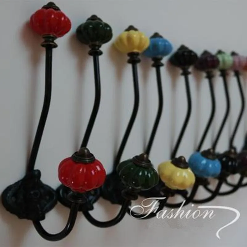 European Ceramic Pumpkin Head Wrought Iron Coat Hook for Hanging Wall Hooks Hangers Door Wall Hangers Home Decoration 2