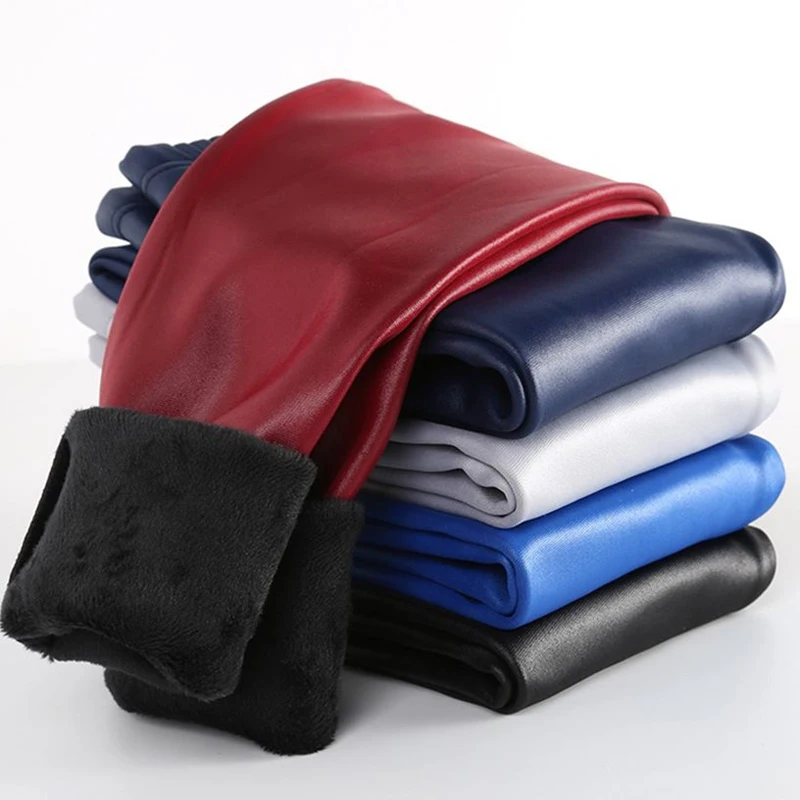 Girls Pants Kids Pants Girls Trousers Winter Girls Leggings Kids Leather Leggings Pencil Pants Children Warm Trousers PU Leather Legging Slim Pants For Girls