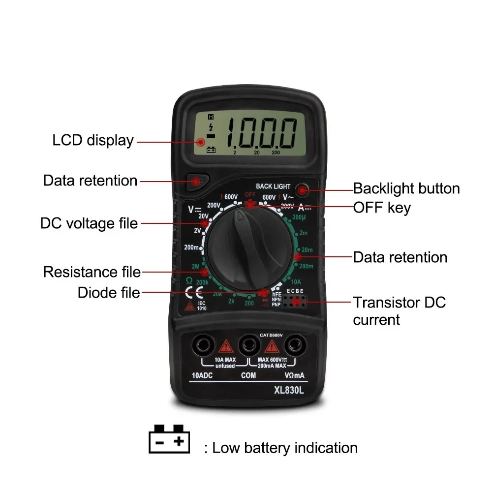 QHTITEC XL830L Digital Multimeter Esr Meter Testers Automotive Electrical Dmm Transistor Peak Tester Meter Capacitance Meter 3
