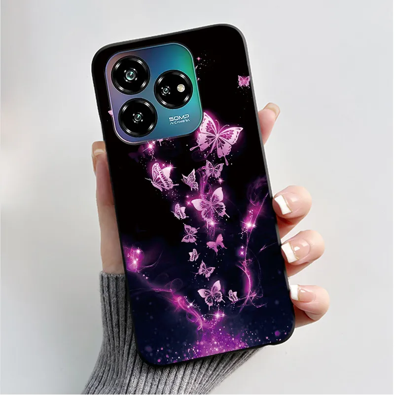 Black Soft Silicone Case with Cute Flower Cartoon Design