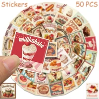 50pcs Retro Food Cake Noodle Stickers Decals For Laptop Scrapbook Suitcase Refrigerator Guitar DIY Cartoon Aesthetic Stickers 3