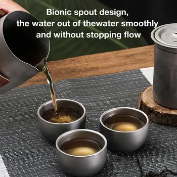 Camping Tableware Set - Lightweight Titanium Coffee Pot, Tea Kettle - Outdoor Camping Kettle Set with 3 Cups Tea Set For Hiking, Picnics, Camping. 2