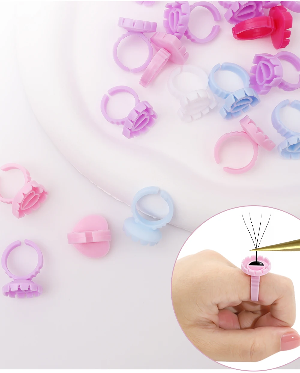 SAKURAHANA Blume Form Wimpern Verlängerung Kleber Tasse Nail art Tattoo Pigment Halter Container Pfropfen Wimpern Make-Up-Tools – Detail 4