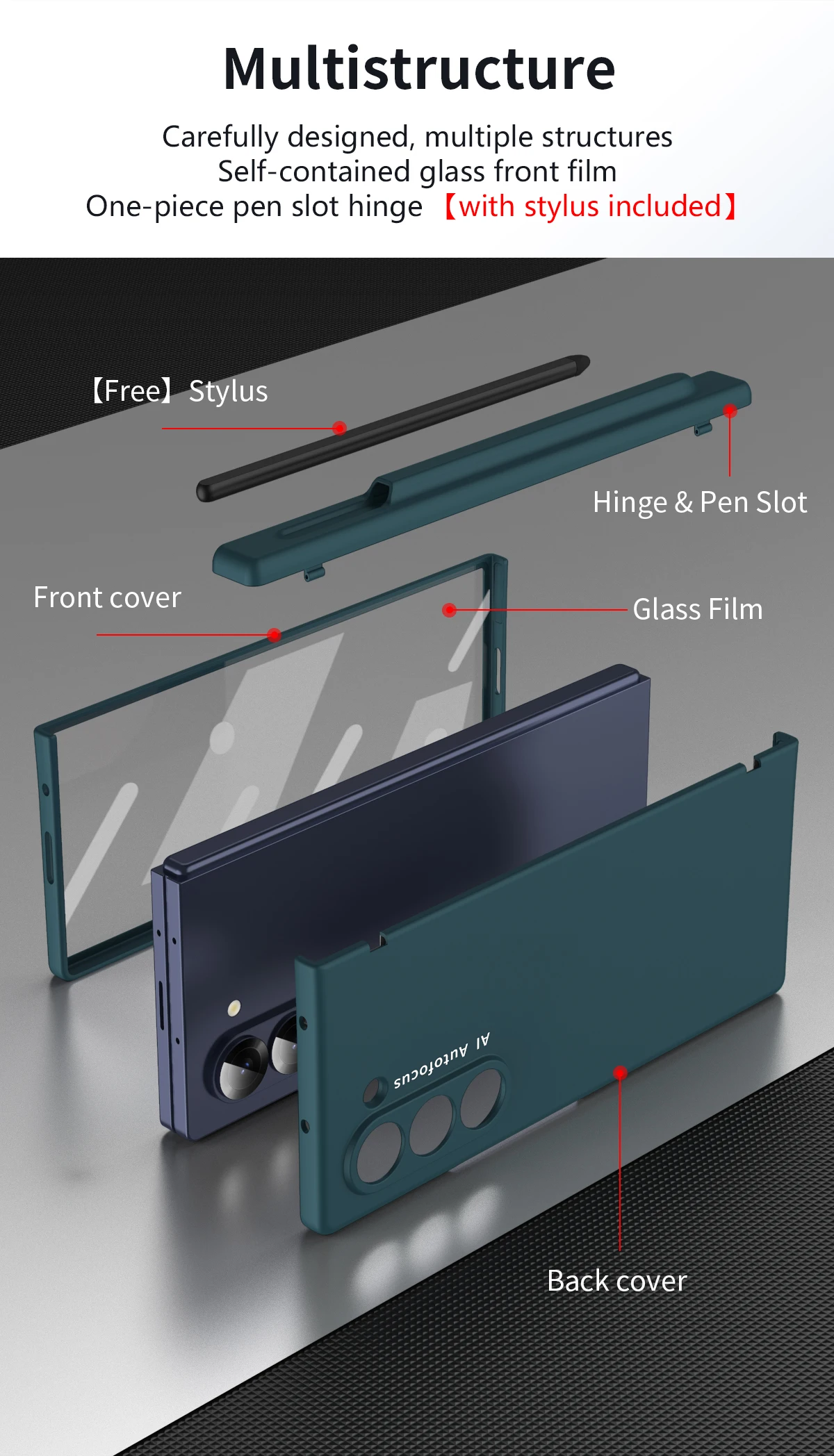 Macaron-stil frostat hårt PC-skal för Samsung Galaxy Z Fold 6 5 4 3 2 med glasskärmskydd med pekpenna_voghion.com