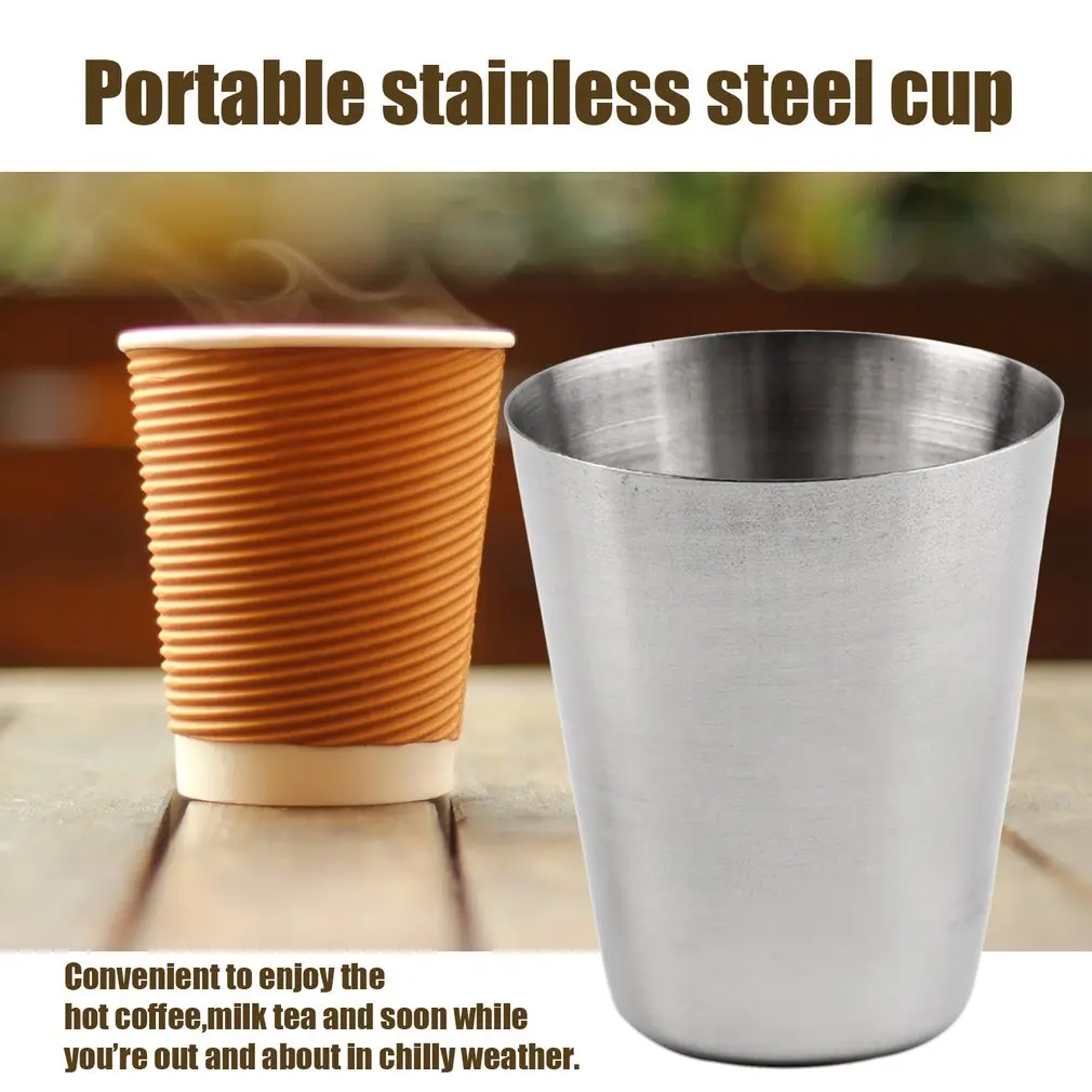 Stainless Steel Metal Cup Camping Mug Shatterproof Drinking Glasses Outdoor 300ml Durable Coffee Cup Travel Mug for Hiking Climbing Cooking White
