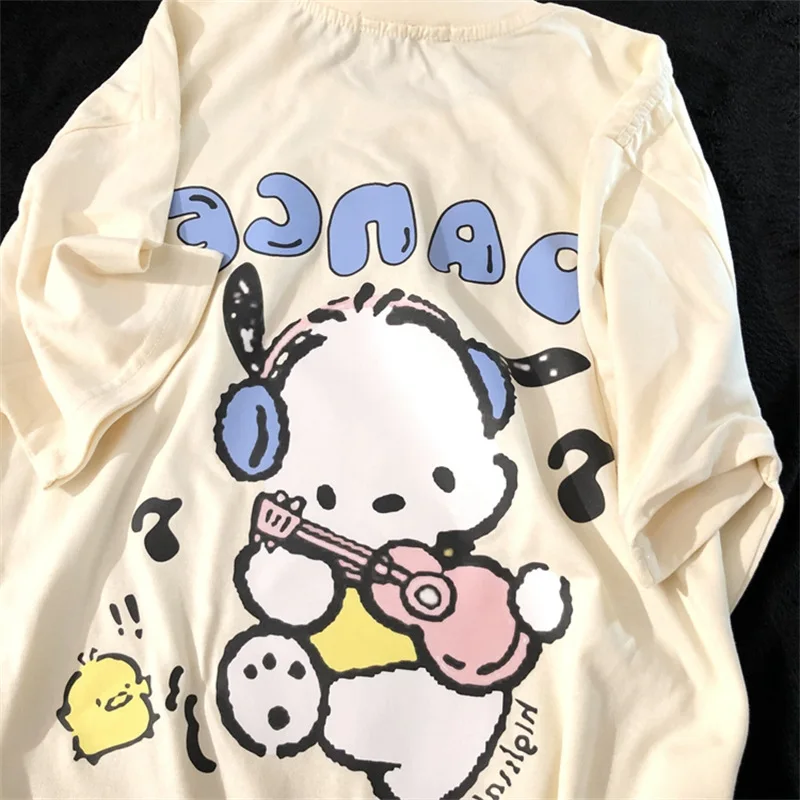 ★WAIKEI★ Jumping Pochaco short sleeve t-shirt white YKBE05 Sanrio Kawaii Pochacco T Shirt Cartoon Cute Print Short