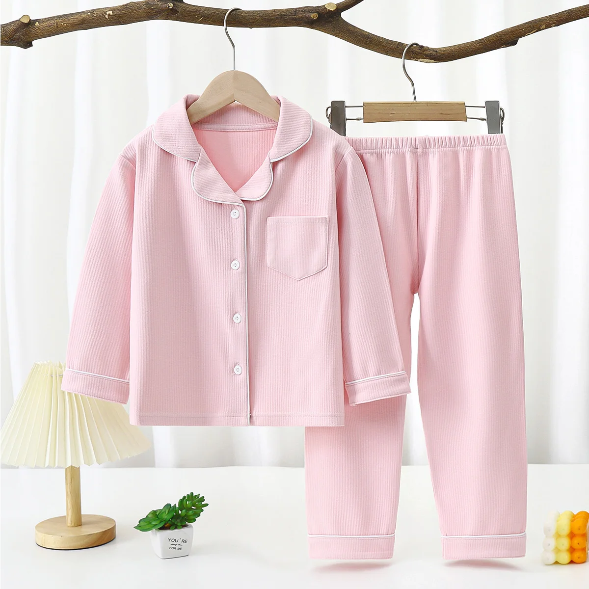 

Fashion Autumn Winter Baby Boys Girls Loungewears Solid Color Striped Single Breasted Coats Cardigans Wide Leg Pants