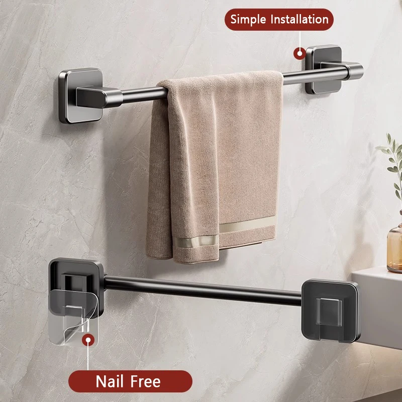 Towel Rack Bathroom Facilities 30/40/50/60cm Towel Bar Bathroom Nail-free Towel Rack Wall Mounted Bath Rack Kitchen Pot Cover Shoe Racks