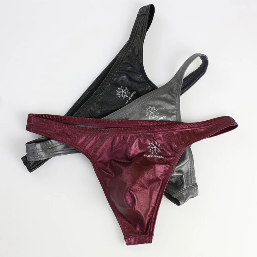 

Fashion Mens Patent Leather Underwear Comfortable Underpant Thongs Bikini Hombre Lingerie T-back Jockstrap Shorts Nightwear
