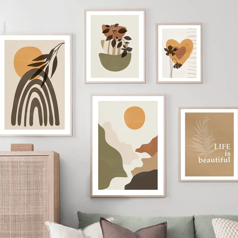 

Abstract Boho Valley Sun Rainbow Heart Flower Wall Art Canvas Painting Nordic Posters And Prints Decor Pictures For Living Room