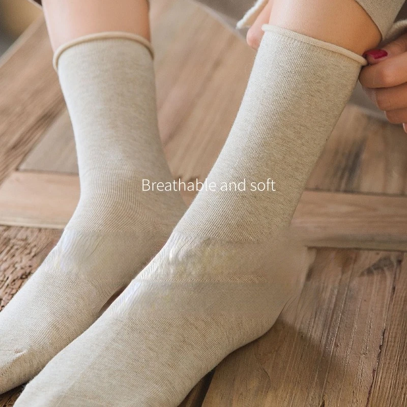Women Mid-tube Curling Socks Japanese Harajuku Four Seasons Curling Cotton Socks Color Random 5 Pairs