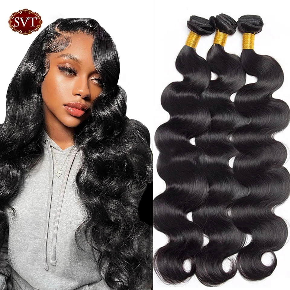 

SVT Body Wave Bundles Human Hair Weave 1/3/4 Bundle Deals Peruvian Remy Hair Bundles Natural/Jet Black Hair Extensions For Women