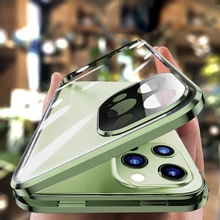 

RYWER Glass Case Magnetic Metal For iPhone 12 Pro Max 12 Pro 11 Pro Max 11 Case Camera Glass Luxury Magnet Full Protective Cover