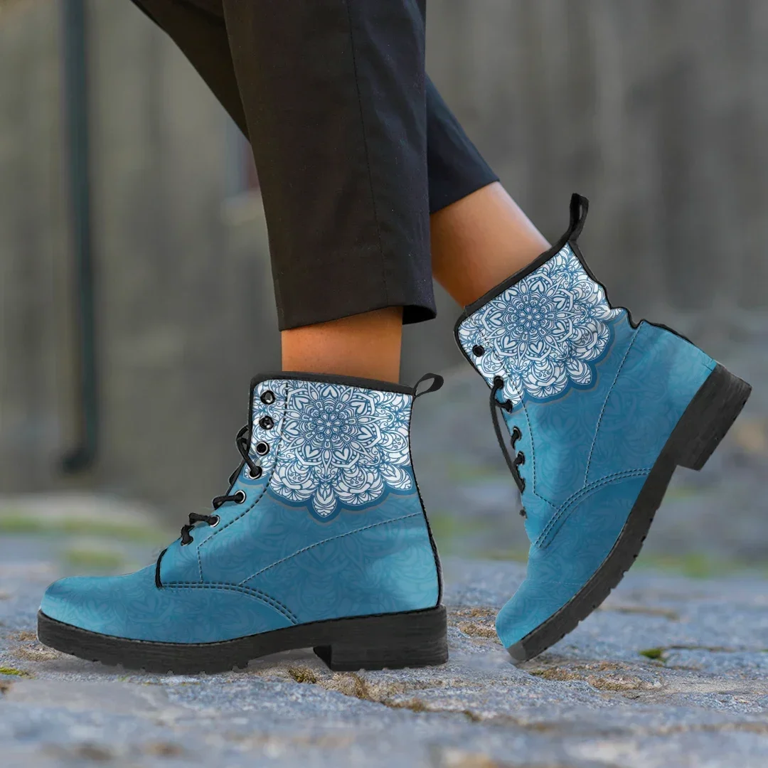 Mandala Deisgn All-match Women's Ankle Boots Autumn Elegant Female Leatgher Boot Street Casual Warm Ladies Booties Dropshipping