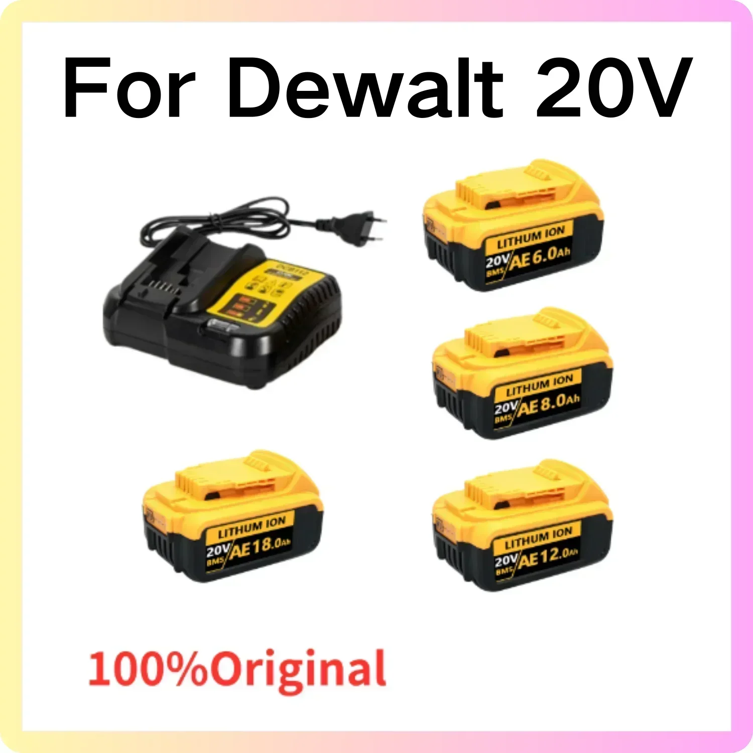 2X Für Original DeWalt DCB184 Akku 18V 5,0 Ah XR Li-Ion Batterie DCB182 DCB205-2