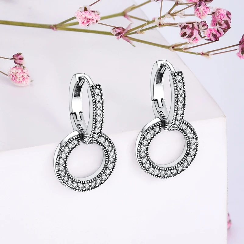 2022 Charm Double Hoop Earrings 925 Silver Sparkling Pave Stud Earring Gift For Women Engagement Jewelry Anniversary