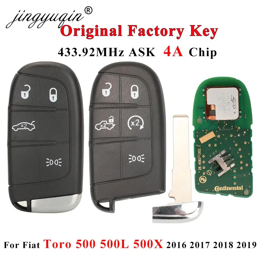 Jingyuqin Original Factory 5Button Per Fiat Toro 500 500L 500X 2016 + Oem Smart Remote Key Fob Controllo Automatico 433Mhz 4A Chip Sip22