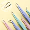 Stainless Steel Straight + Curved Colored Tweezers for Nail Art Sticker Rhinestones Picking Tool Makeup Eyelash DIY Tweezer Tool 1