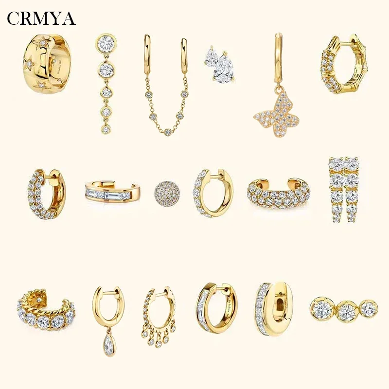 

CRMYA Gold color Hoop Earrings For Women Fashion CZ Zircon Piercing Women's Stud Dangle Earrings 2022 Jewelry Wholesale